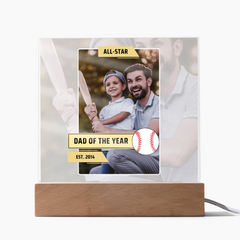 Double Photo Baseball Dad Gift | Personalized "Then & Now" LED Plaque