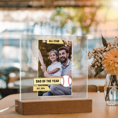 Double Photo Baseball Dad Gift | Personalized "Then & Now" LED Plaque