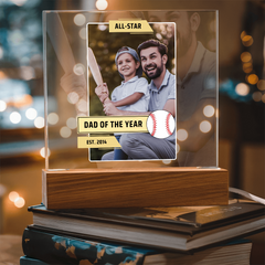 Double Photo Baseball Dad Gift | Personalized "Then & Now" LED Plaque