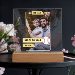 Double Photo Baseball Dad Gift | Personalized "Then & Now" LED Plaque